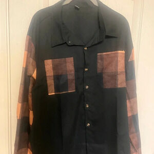 Plaid Patchwork Button-Up Shirt
